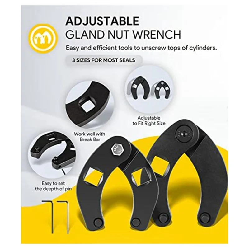 3 Pack Hydraulic Cylinder Piston Repair Seal Kit Alloy Steel Wrench For Farm And Construction Equipment-Hot