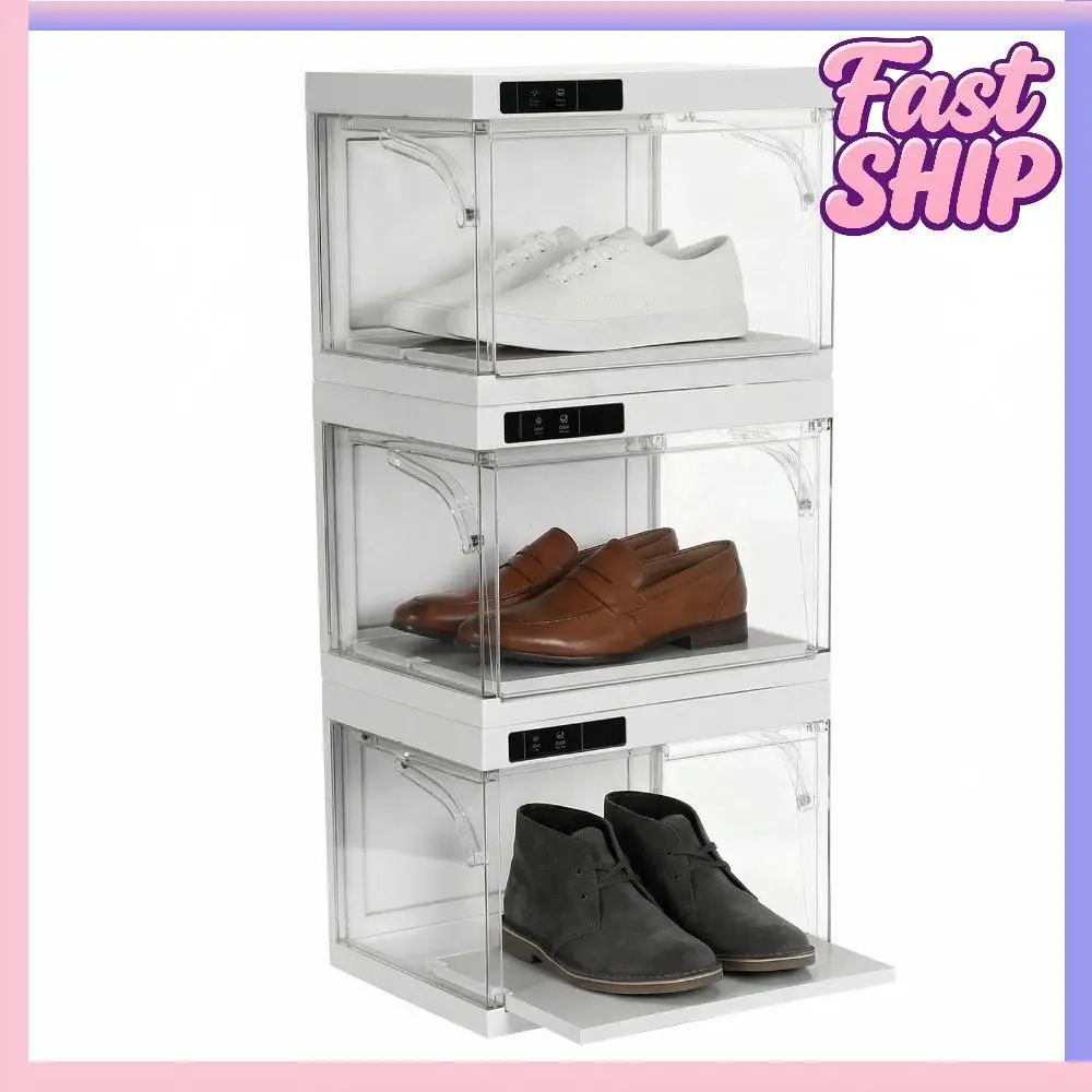 

Умный прозрачный пластиковый штабелируемый бокс для хранения обуви с LED-подсветкой для любителей кроссовок