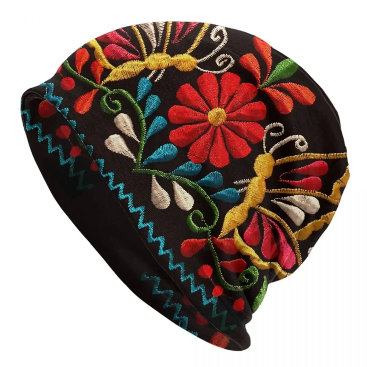 

Butterflies And A Red Flower Skullies Beanies Caps Winter Warm Knitting Hat Women Men Hip Hop Adult Bonnet Hats Outdoor Ski Cap