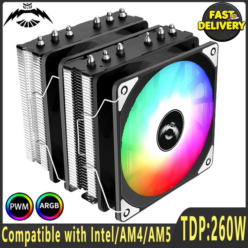 

Никелированная 6-медная трубка с двойной башней, 120 мм, вентилятор Argb, серверный процессор, кулер, совместимый с 18xx 1700 1200 115x 2011, 2066 x79 x99 AM4 AM5