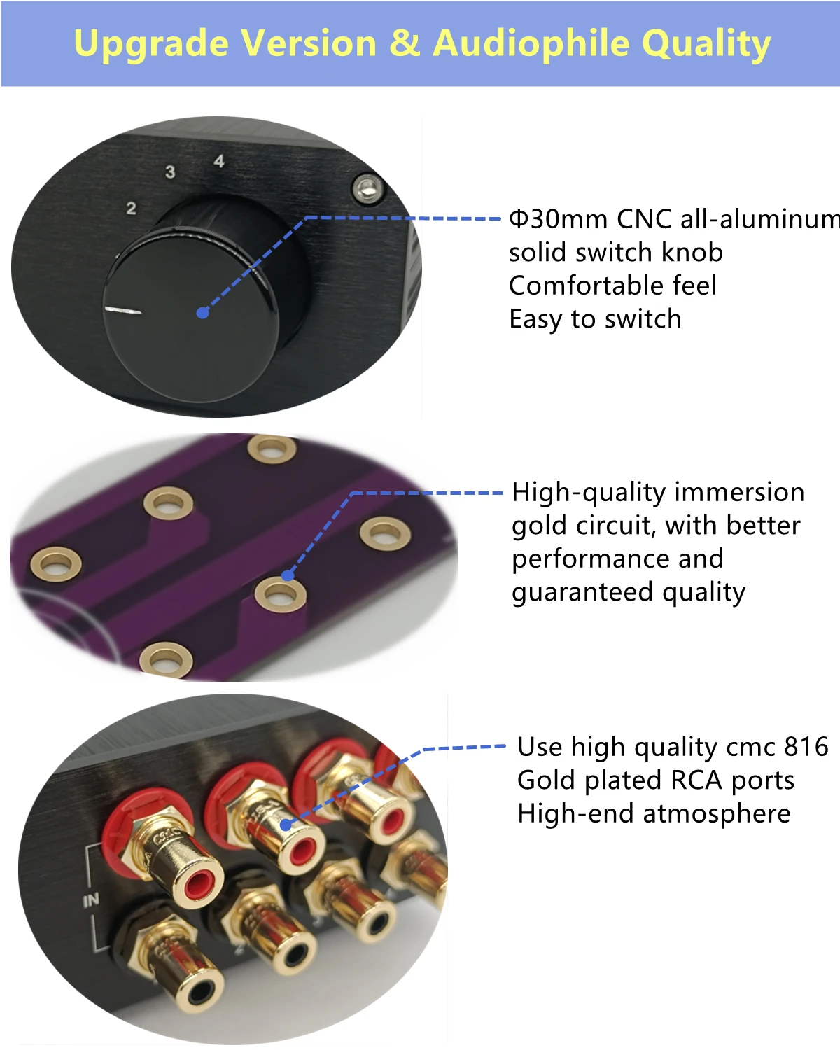 SOLUPEAK 4 zu 1 Audio RCA signal selector box 4 kanäle Eingang Quelle schalter box Passive switcher Sound qualität Verlustfreie s1-bla