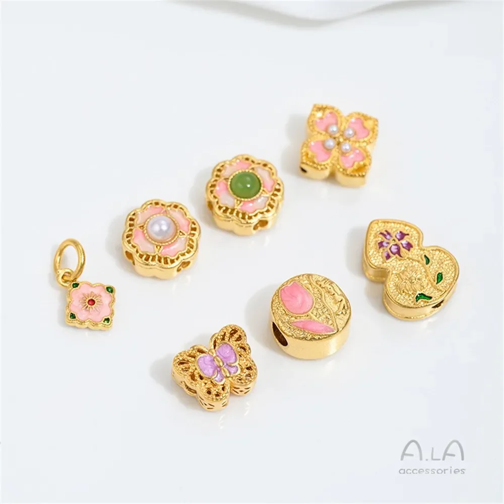 Vietnam Sand Gold Pink Oil Drip Bucket Beads Dragonfly Beads Butterfly Gourd Flower Bead String Accessories