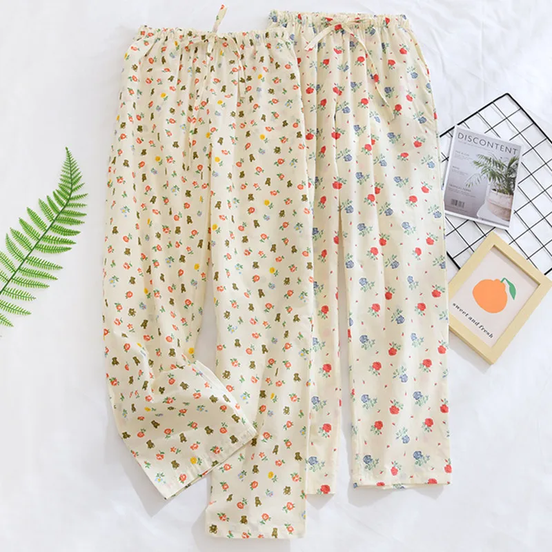 Fdfklak Spring Fall Cotton Pajamas Pants For Women Fresh Floral Sleepwear Home Pant Female Sleep Bottoms Pantalones De Mujer