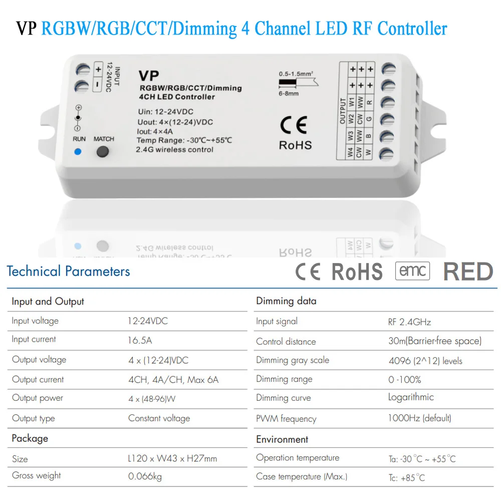 Imagem -05 - Controlador Remoto para Led Strip Canais ch Controle Autônomo rf Dimmer Kit Dc12v 24v Canais 2.4g rf Rgb Cct Dim Led Strip