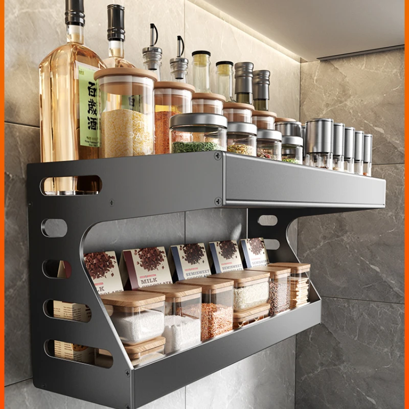

Kitchen Wall-Mounted Spice Rack Punch Free Rack Household Cruet Storage Fantastic