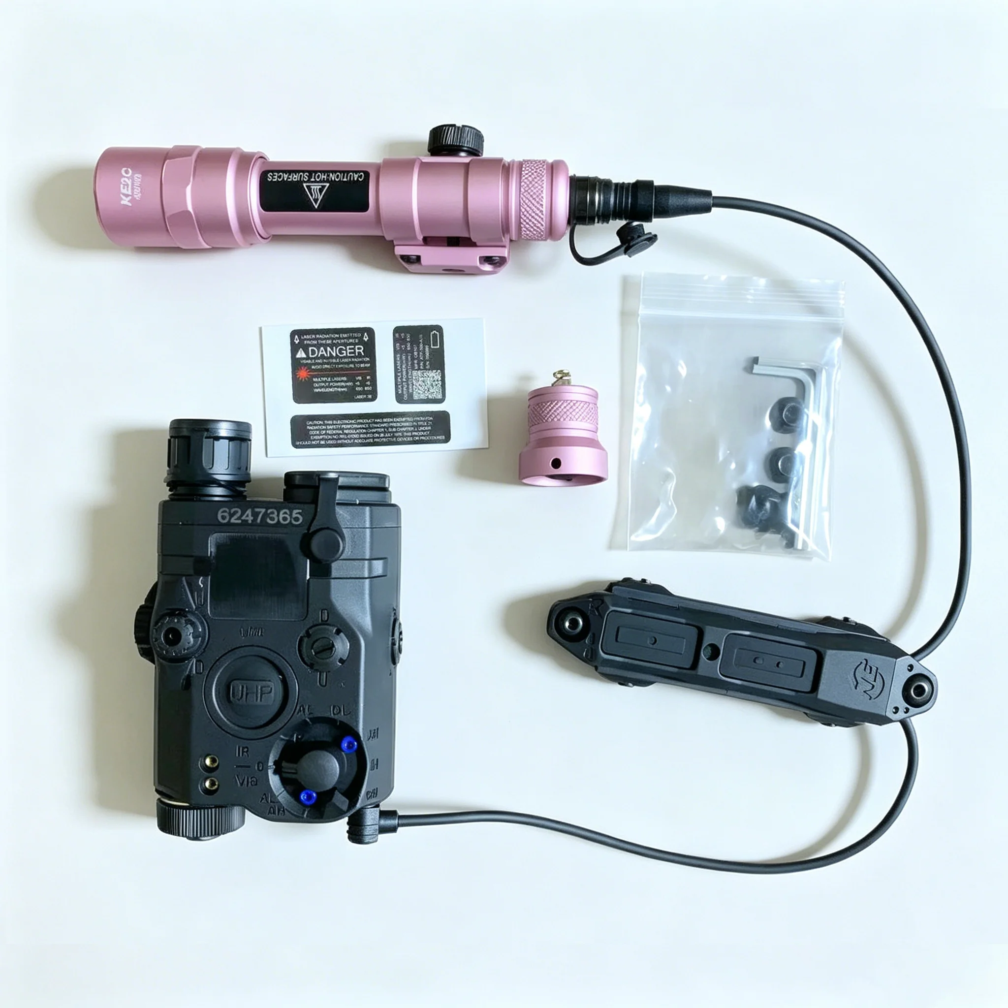 PEQ15 red laser sight, dual control tail switch compatible with M600B multi-color tactical flashlight, PEQ15 laser pointer