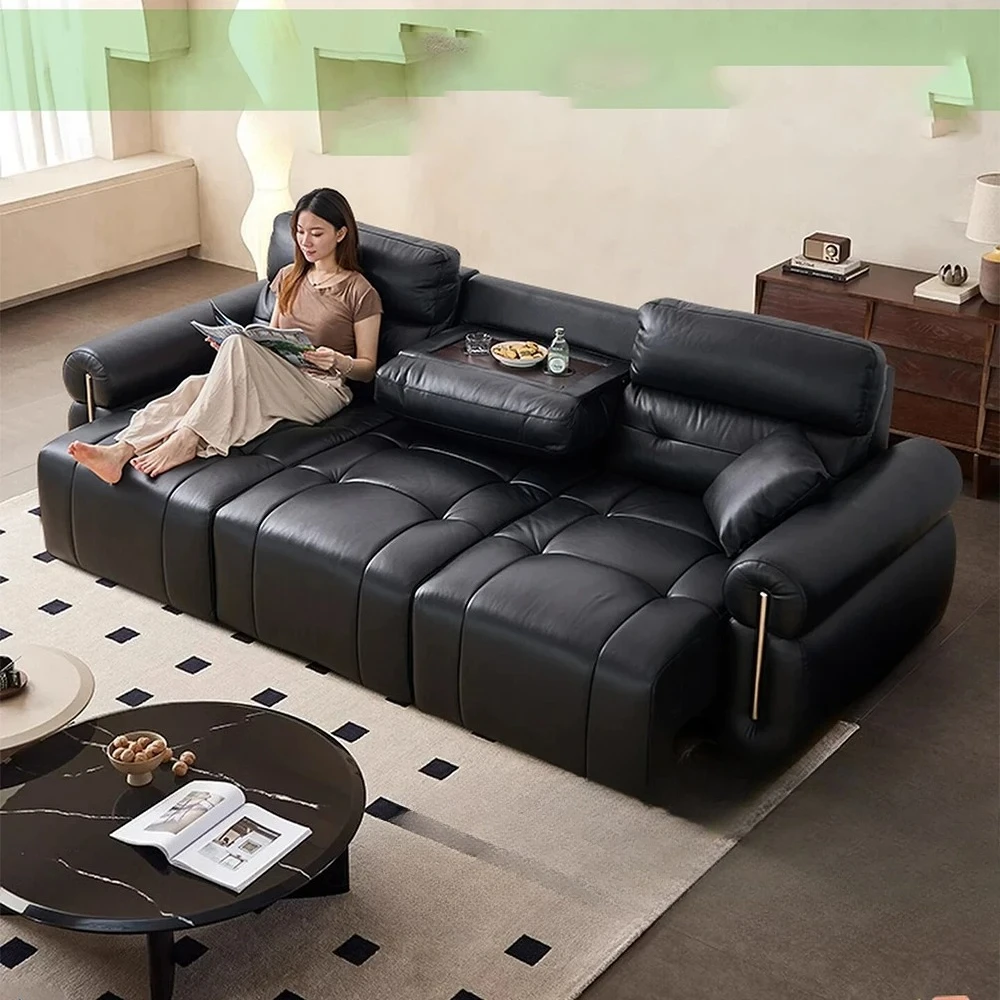 xx-Modern  Leather Convertible Sofa Bed with Adjustable Headrests and Fold-Down Console /Socket, Pull-Out Sleeper Sofa Couch^