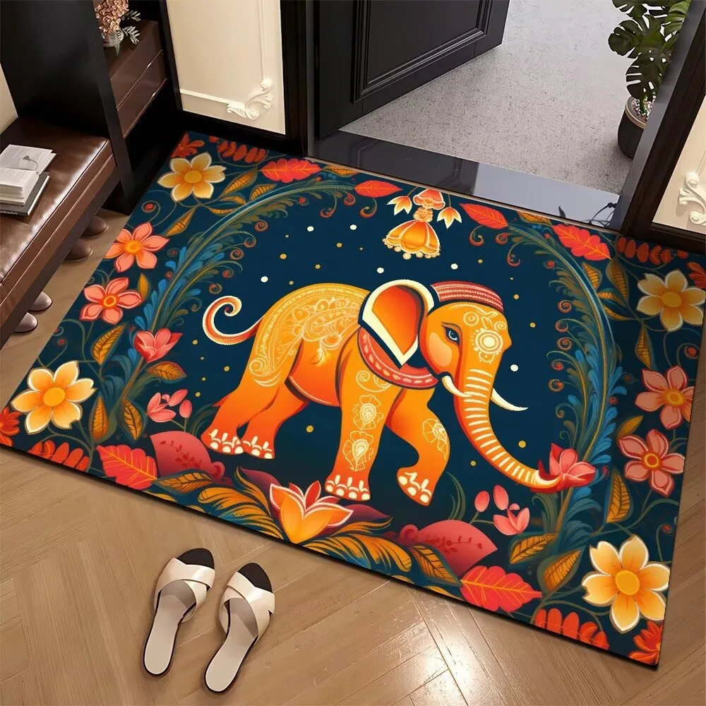 

Ethnic Style India Thailand Elephant Style Carpet Living Room Sofa Bedroom Study Kitchen Entrance Door Rug Non-slip Decor Mat