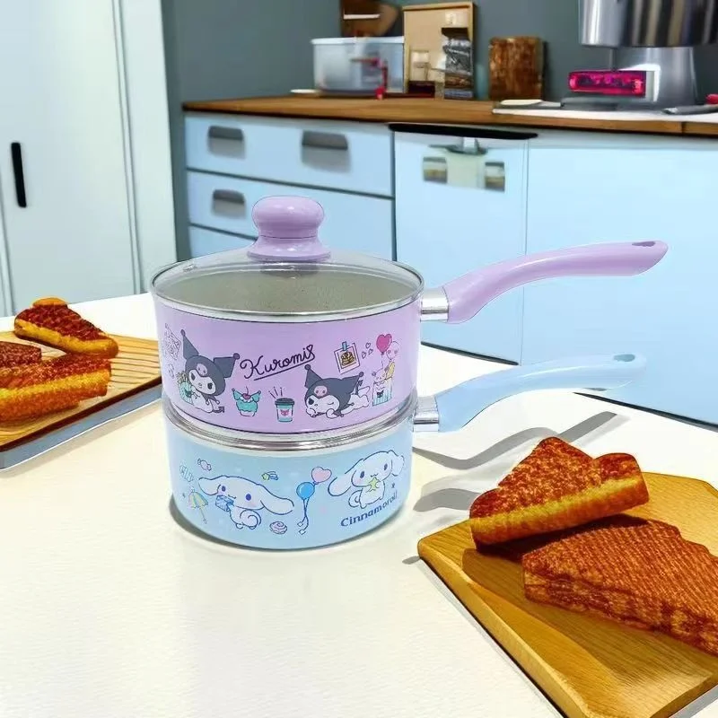 

18 inch Kawaii household Kulomi milk pot Hello Kitty flat pot non stick pan cartoon flat pan Melody soup pot Girls for Gifts