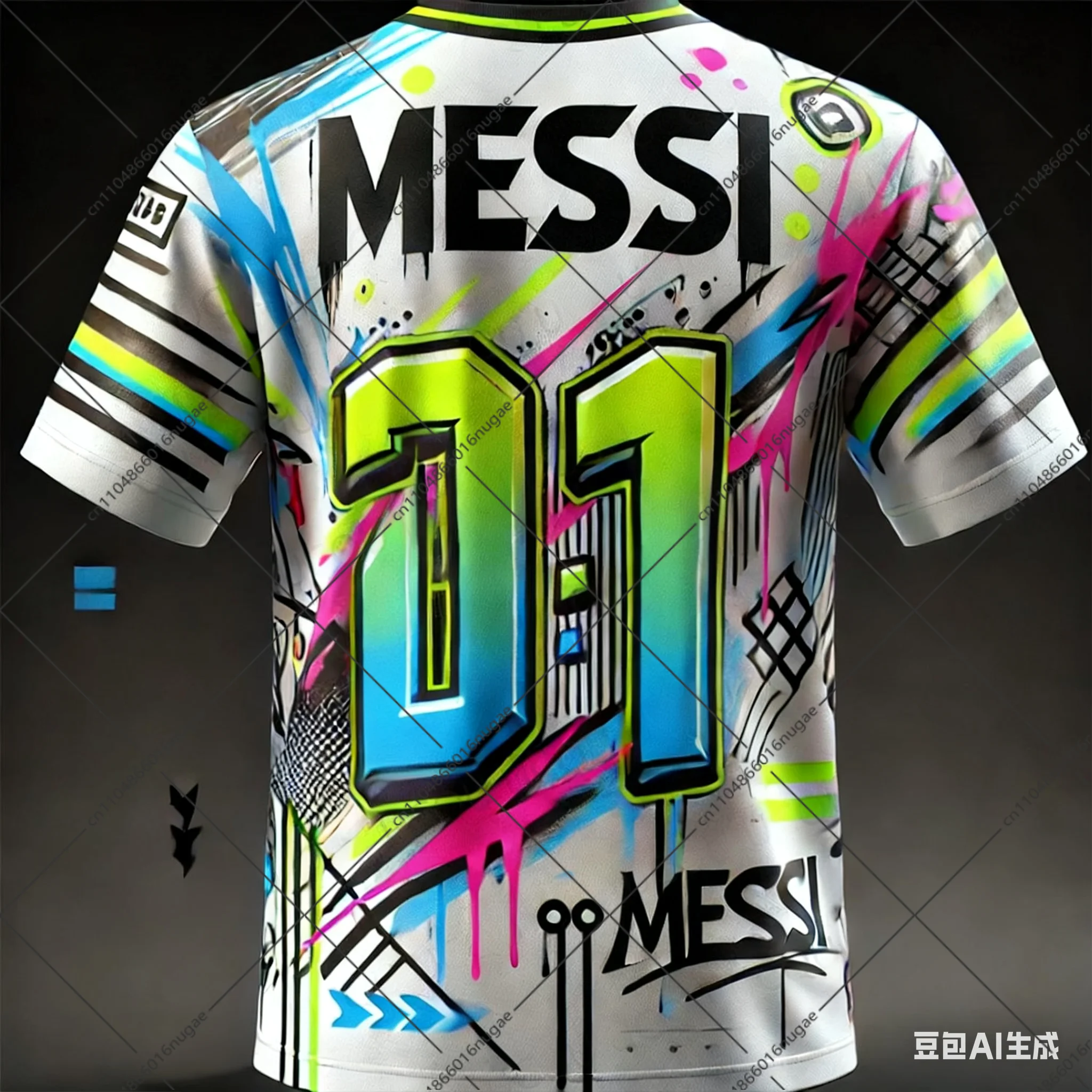 2526 ميسي 10 الكتابة على الجدران AI تصميم كرة القدم جيرسي للأطفال والكبار الشارع نمط قميص كرة القدم الصيف التدريب المحملة طبعة خاصة مروحة #3