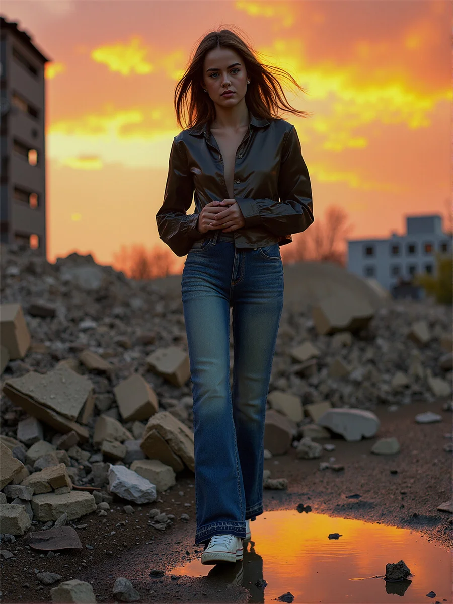 Flared Distressed Jeans Pants For Woman Denim Women Clothes Washed Loose Casual Streetwears Ins Vintage Retro Versatile Lace-Up