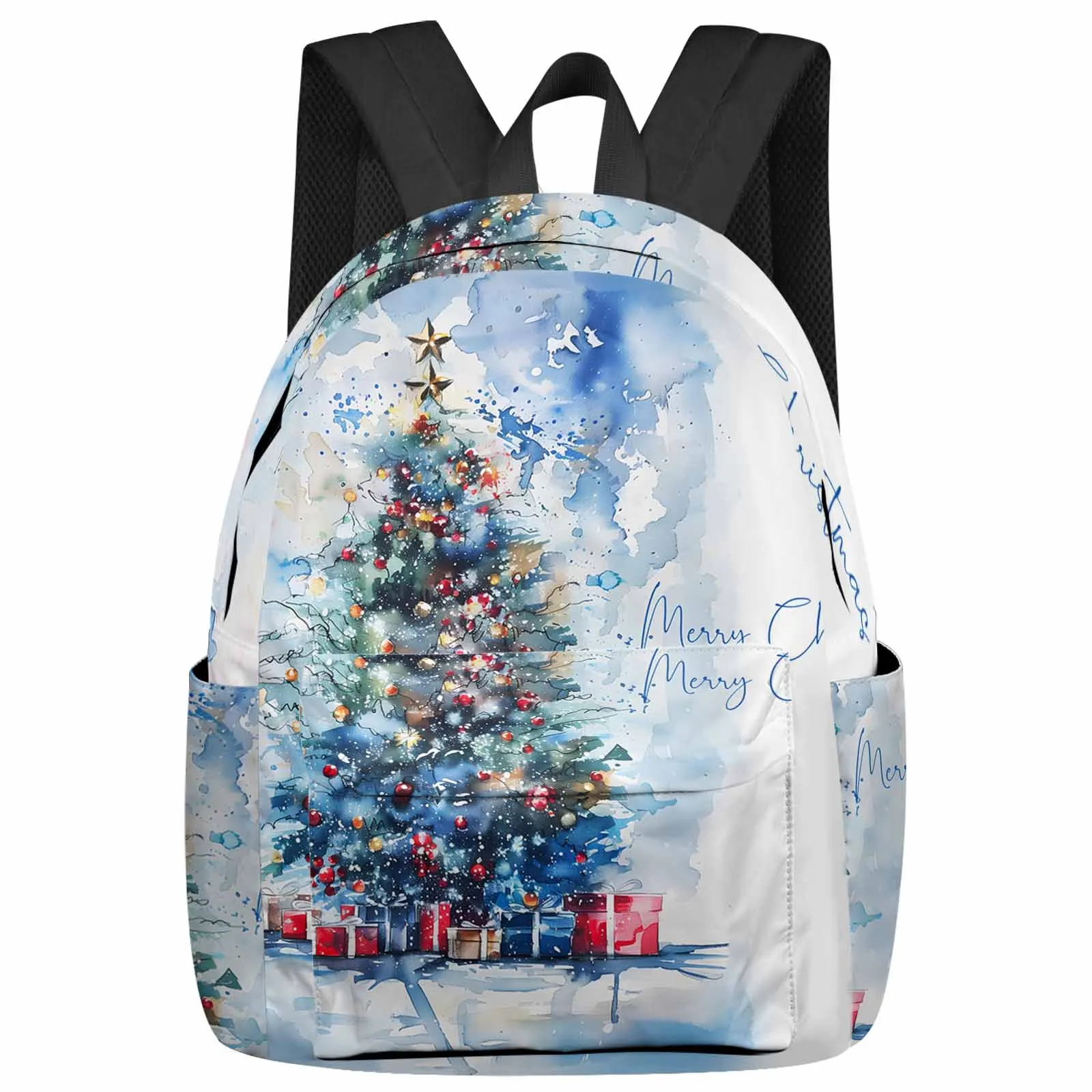 Natal aquarela árvore de natal presente grande capacidade mochila dos homens sacos para portátil do ensino médio adolescente faculdade menina estudante