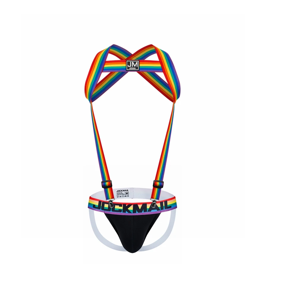 

Rainbow Body Harness Adjustable Elastic Strap Detachable Split-type Match Sexy Cotton Jockstrap Men Gay Underwear Thong