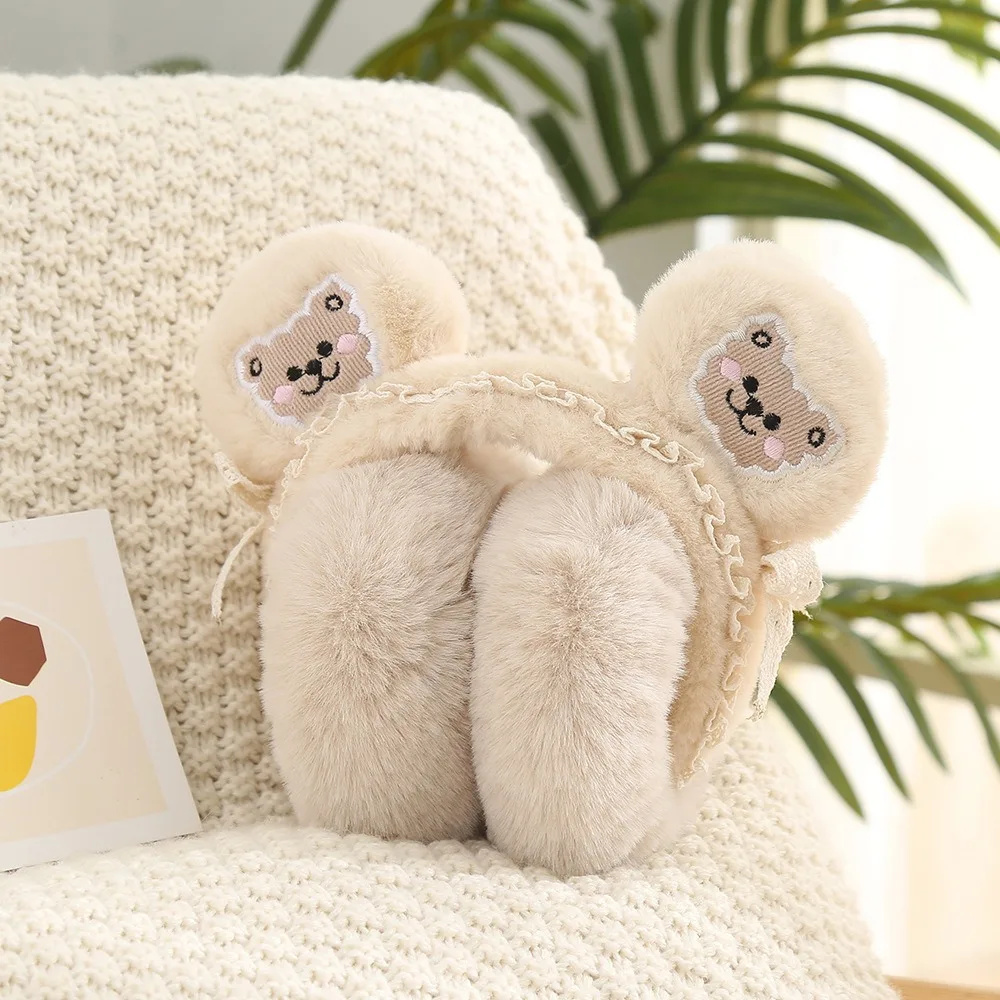 Creative Rabbit Ear Cute Bear Ears Earmuffs Soft Plush Folding Earflap Keep Warm Cold Protection Windproof Ear Cap Women