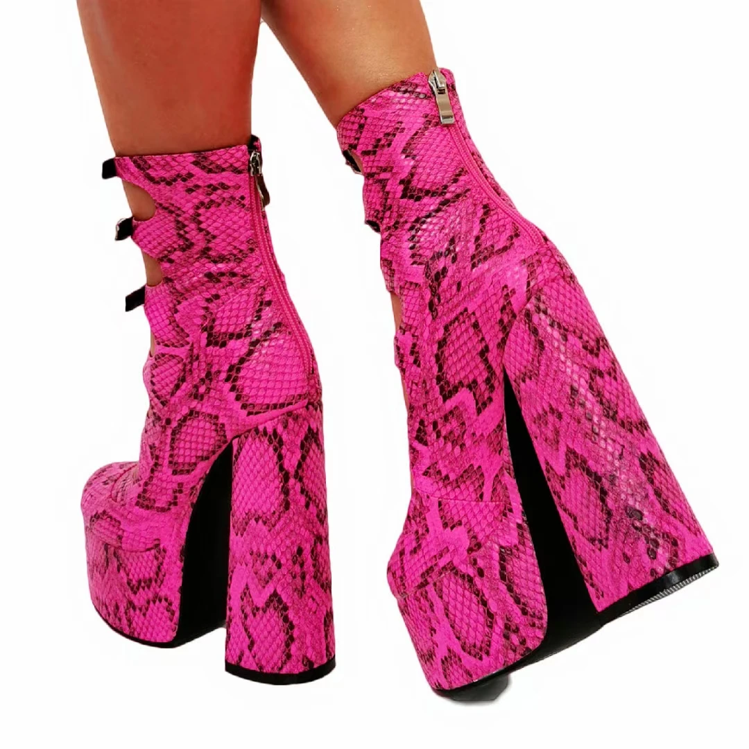 

SHOFOO Сексуальные женские туфли на высоком каблуке. Кожаные высокие туфли со змеиным узором. Женская обувь с несколькими пряжками. Туфли с круглым носком.