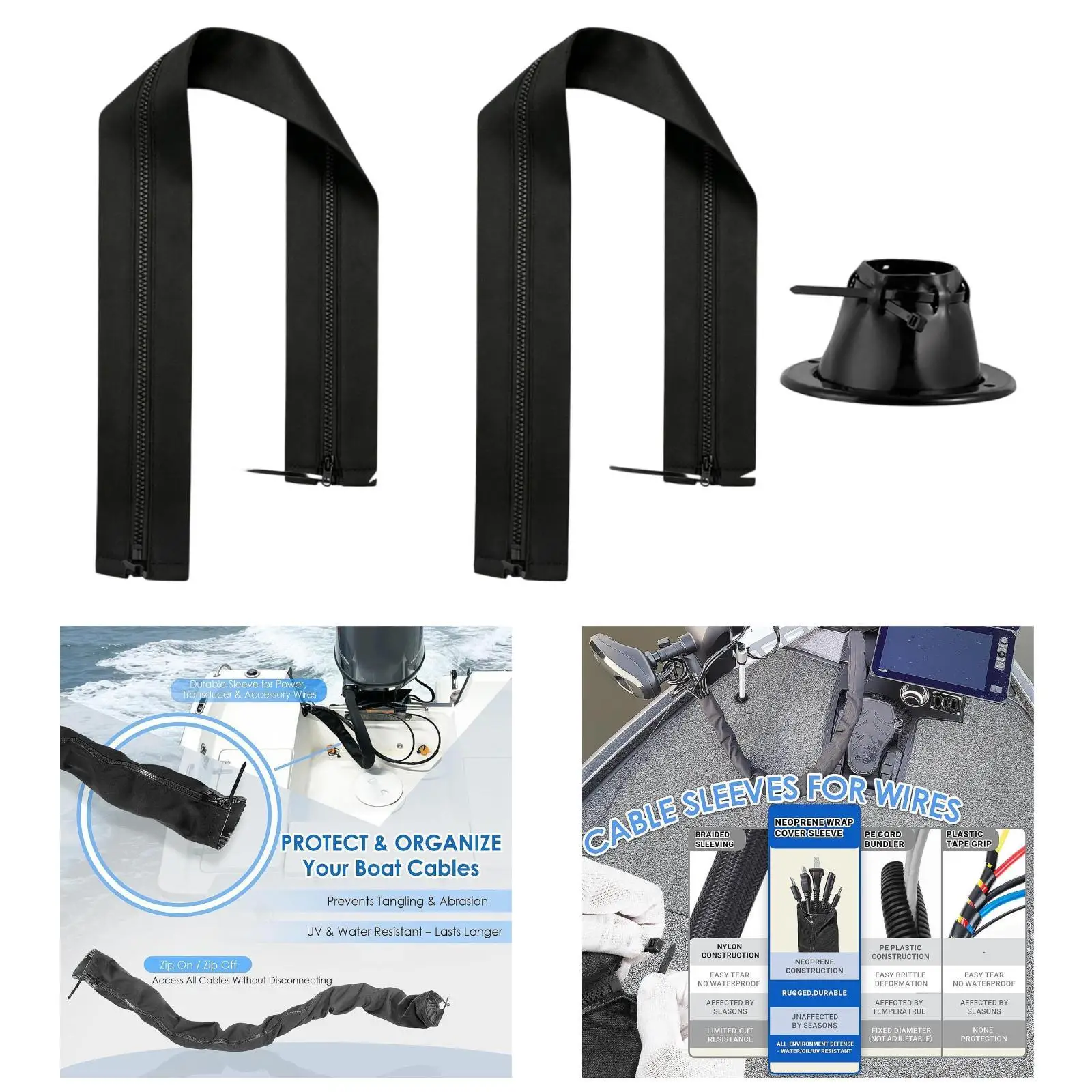 Trolling Motor Cable Sleeve Boat Cable Cover Protector Quick Setup Universal Durability Weather Resistant Wire Cover