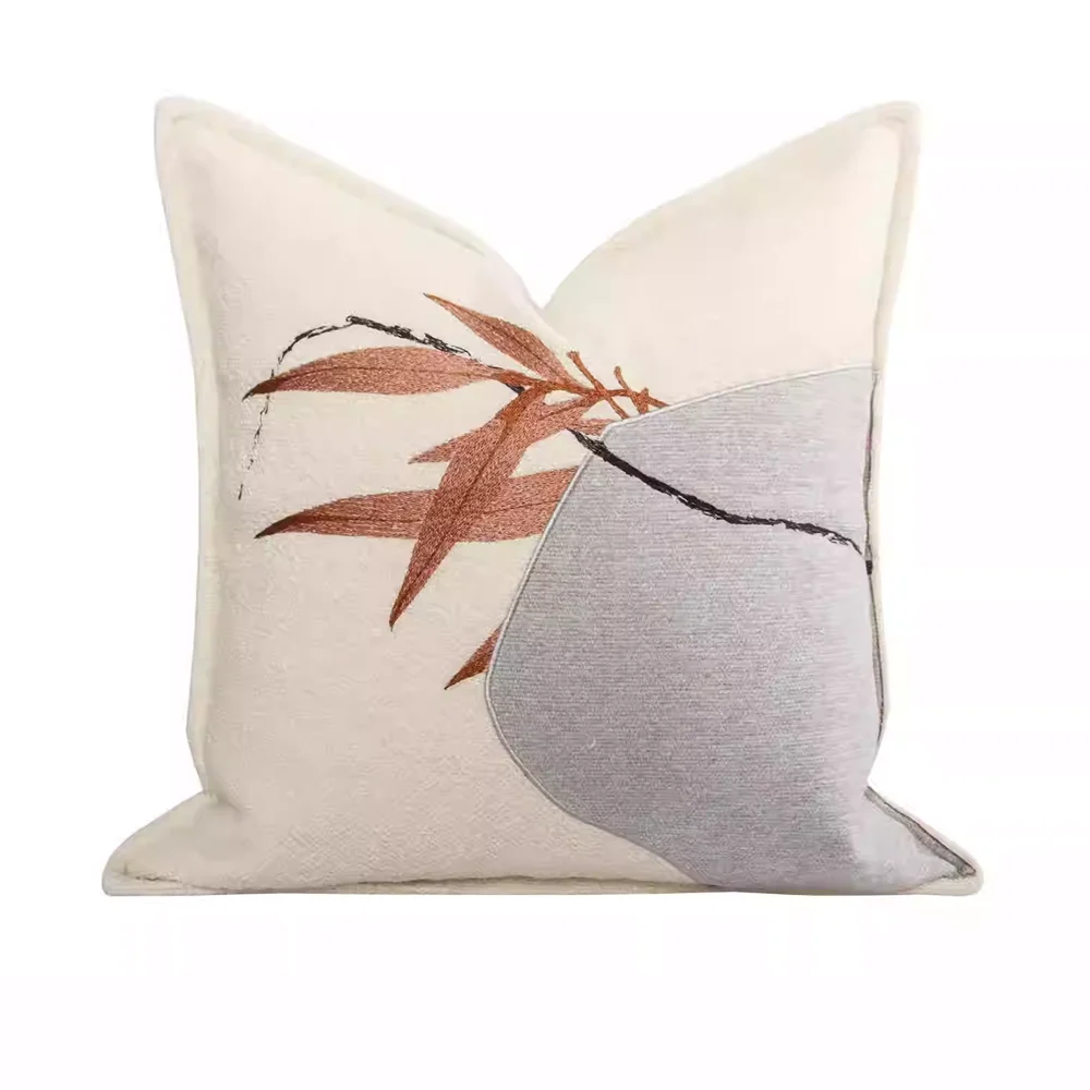 

RUIYI New Chinese Style Pillowscase Beige Autumn Embroidered Leaf Cushion Covers Suitable For Living Room Bedroom Decoration