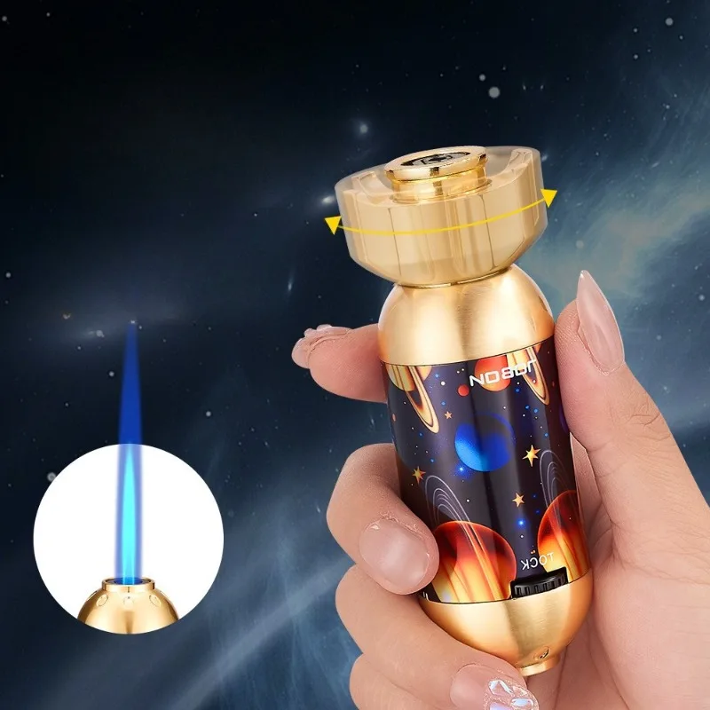 

Decompression Gyroscope Windproof Jet Blue Flame Butane Gas Torch Lighter Safety Lock Switch Portable Cigar Lighters Gifts