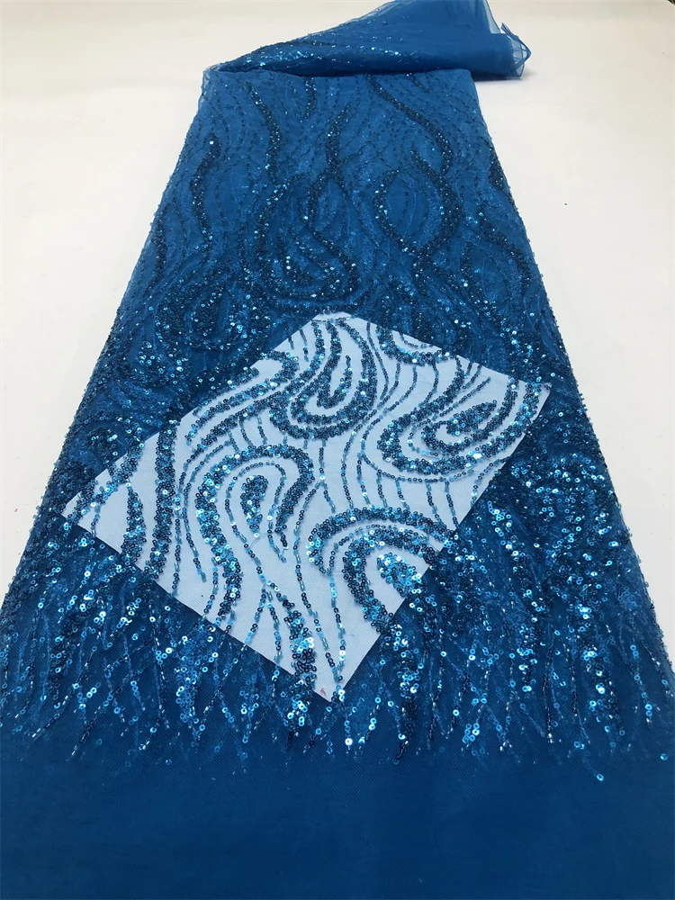 African Lace Fabric with Sequins 2025 High Quality Elegant Nigerian Net Embroidered French Tulle For Sewing Party Dress 5 Yards