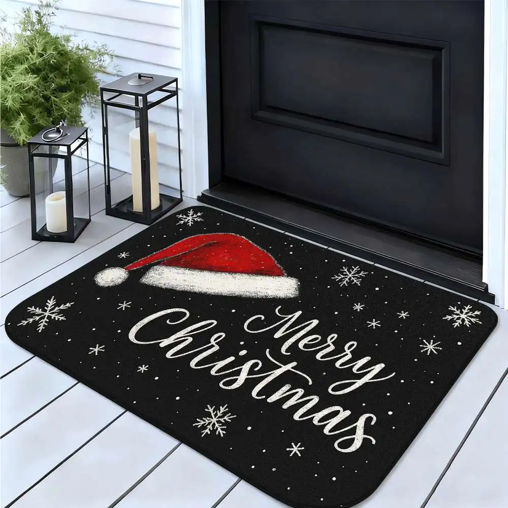 

Christmas Hat Snowflake Door Mat Merry Christmas Indoor Non-slip Door Mat Christmas Decoration Doormat Festival Decor Mat Rug