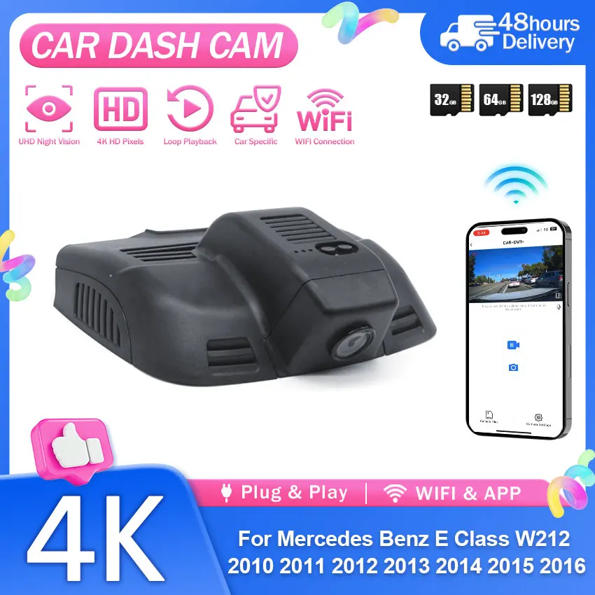 4K Dash Cam WiFi Night Vision Loop Recording Dash Camera for Mercedes Benz E Class W212 2010 2011 2012 2013 2014 2015 2016