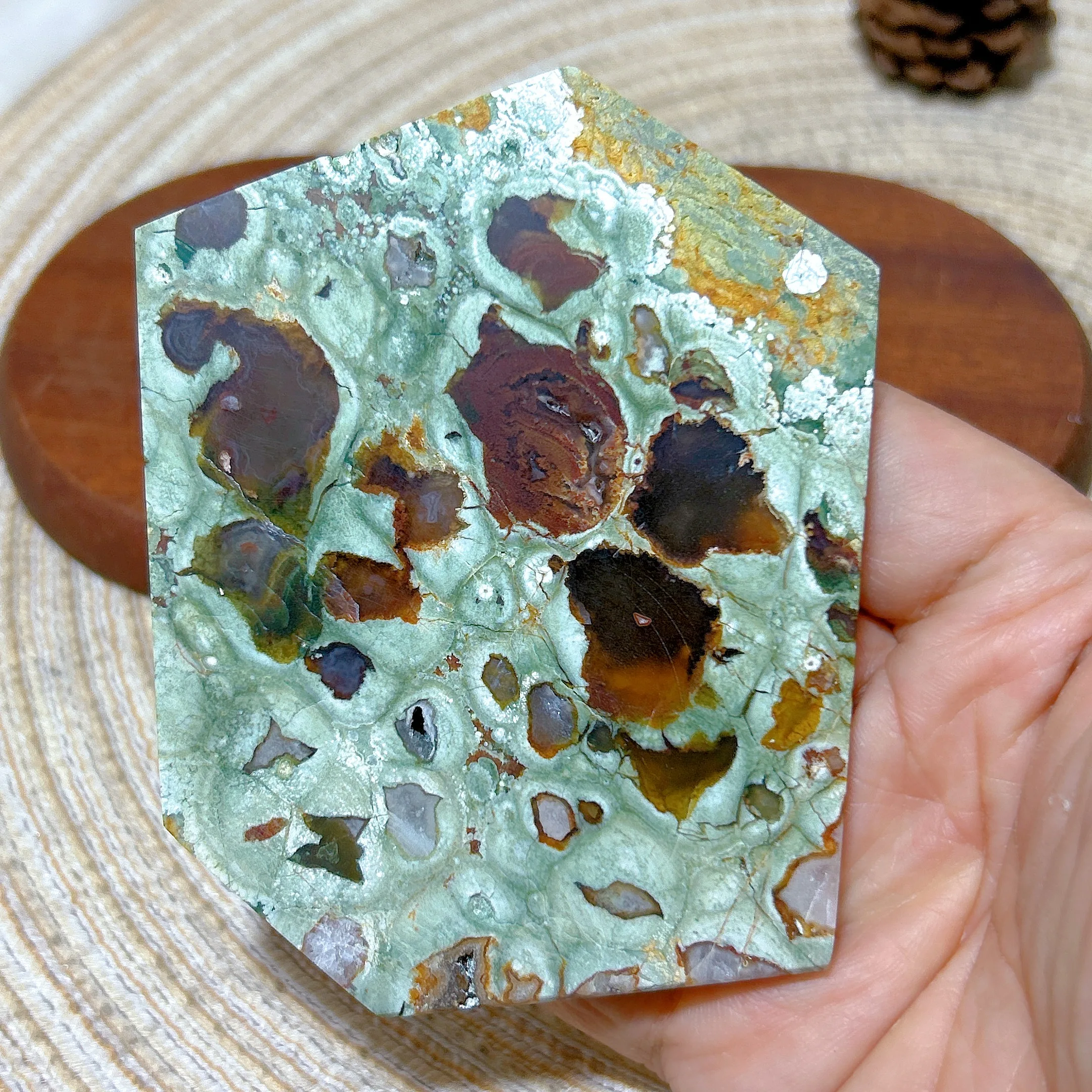 Natural Crystal Rainforest Jasper Slab Polished Slice Mineral Healing Ore Ornament Home Decorations