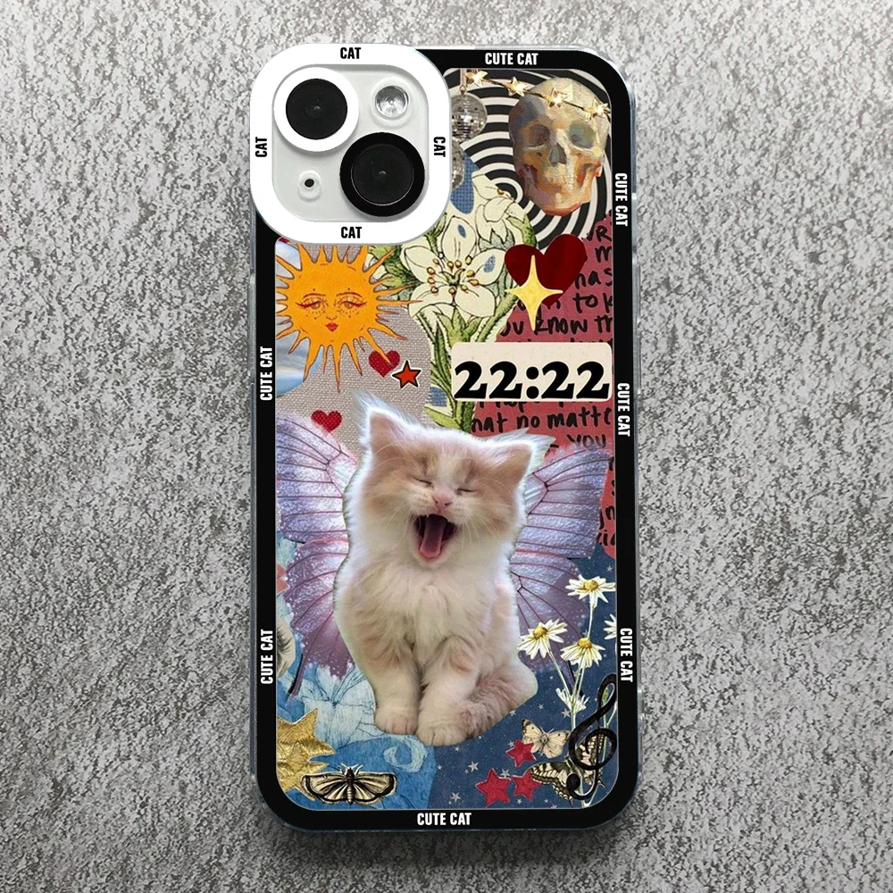 Case For iPhone 16 15 14 13 12 11 Pro Max Mini XS X XR SE 7 8 Plus Soft Cover Cute Cat Dog Sticker