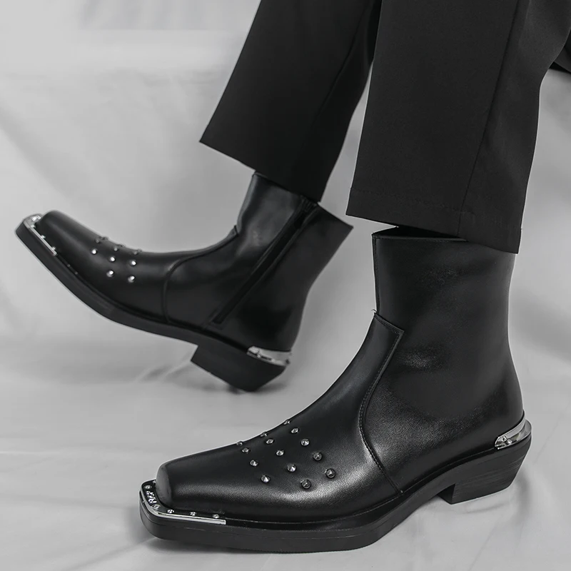 Men's High Top Waterproof New Outdoor Use Plus Size High Top Windproof Black Shoes Square Toe Shoes Versatile Street Photography