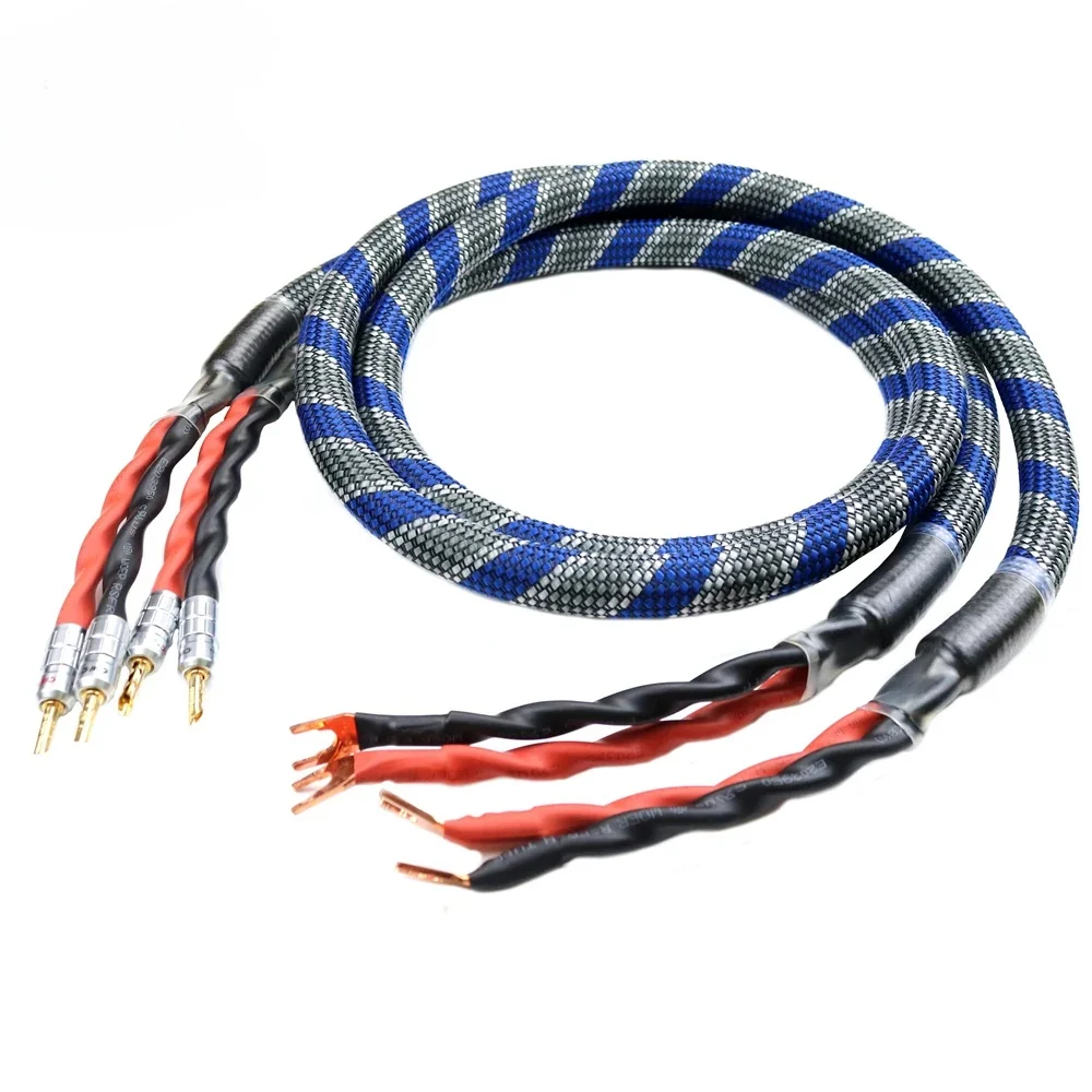 Audio Video Line  Hi-end DIY HIFI Gold Plated Y Spade to Banana spade 4 Core OFC  Speaker Cable Cord Wire