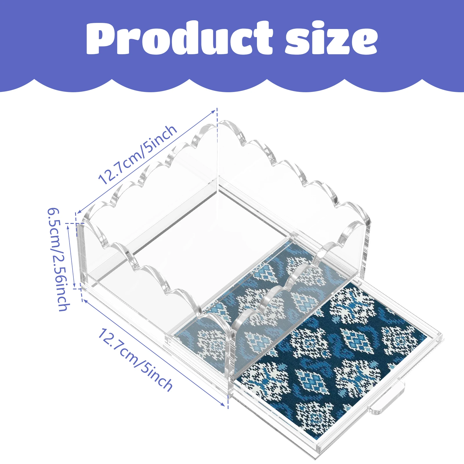 Scalloped Acrylic Tray 4inch/5inch Cosmetics Storage Tray with Slide Out Drawer Multi-purpose Clear Display Stand for Photos Art