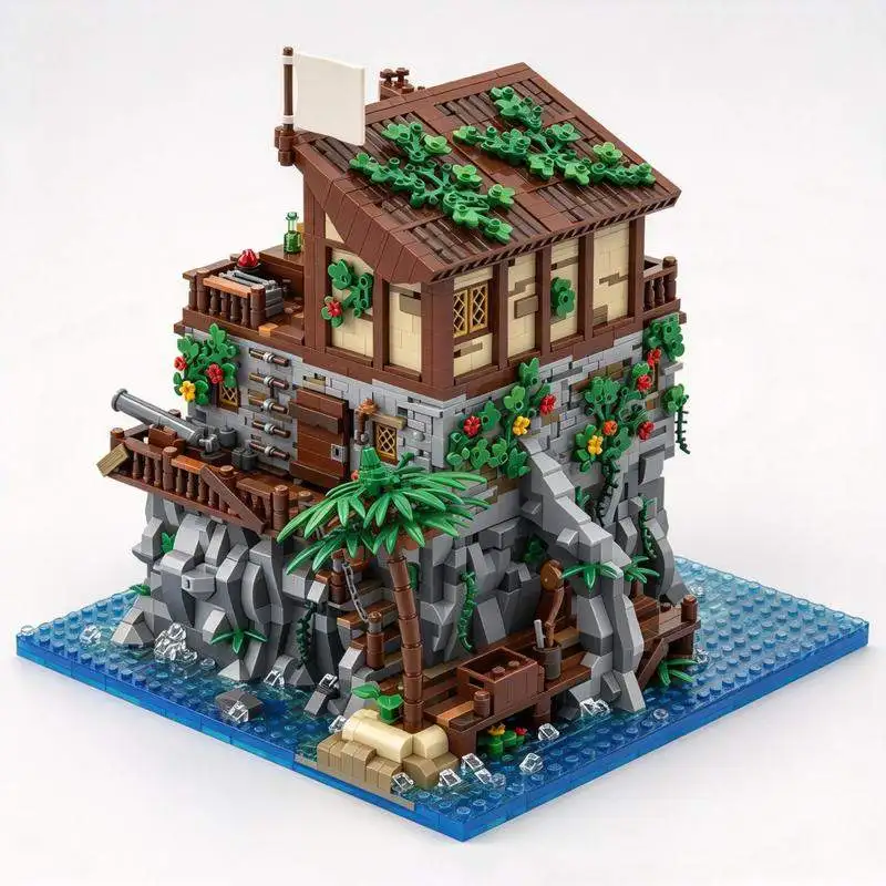 5887PCS Pirate Skull Island Captain House Cliff Cave Scene Model Custom Creative Building Blocks DIY Assembly Toy Gift Set