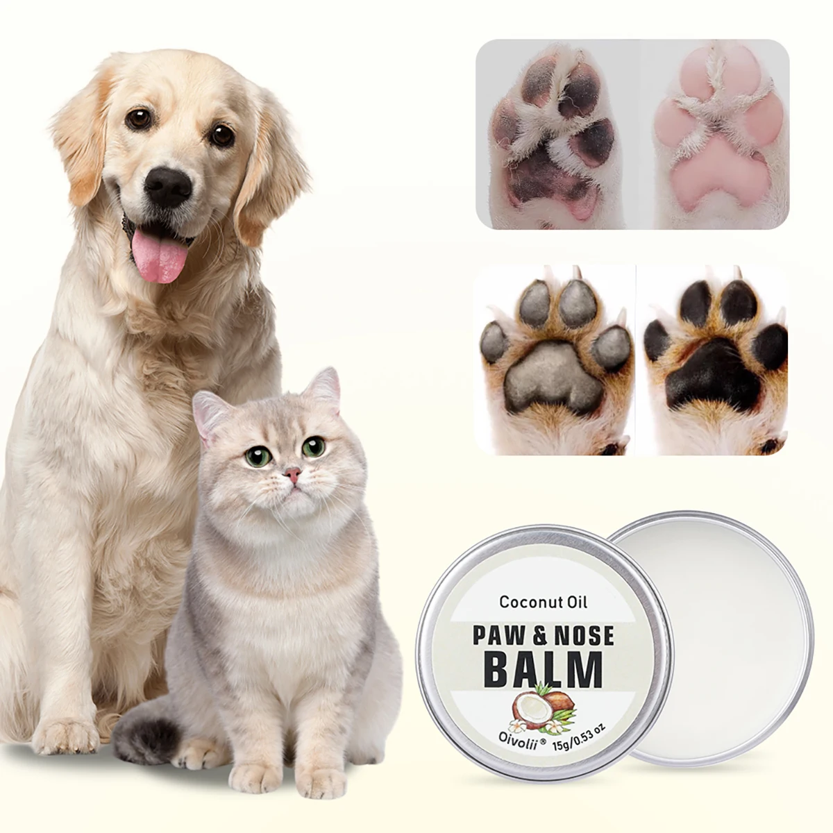 Dog Paw Balm with Coconut Oil Nose Paw Wax Lick Safe Soothing Moisturizer Dry Cracked Repair for Dogs Cats Hot Pavement