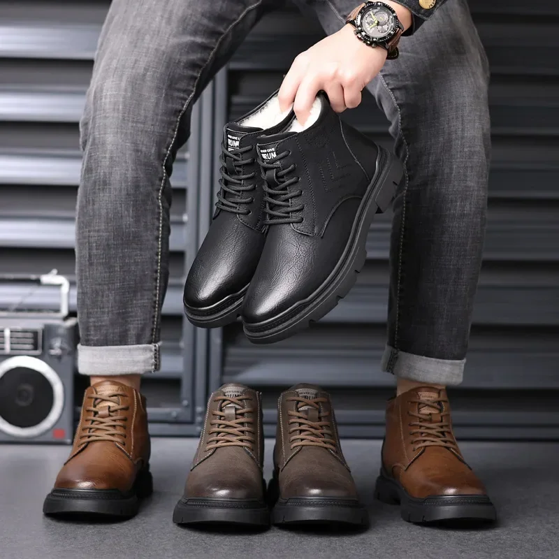 2024 nuevo diseñador Otoño Invierno botas de nieve para hombres moda Casual Hjgh Top zapatos de algodón cálidos botas de tobillo de cuero de plataforma masculina