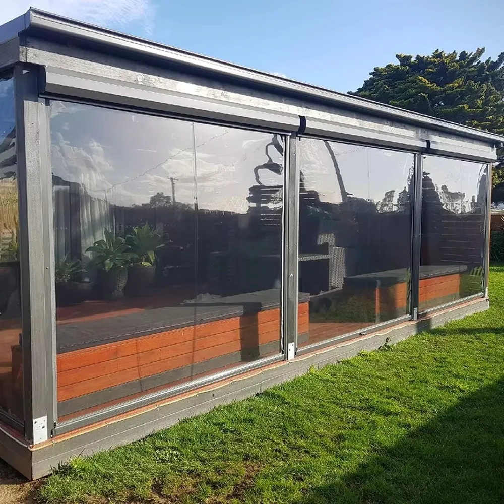 Waterproof Transparent Roll Down Zip Track Blinds Retractable Outdoor Clear PVC Roller Blinds for Patio Weatherproof