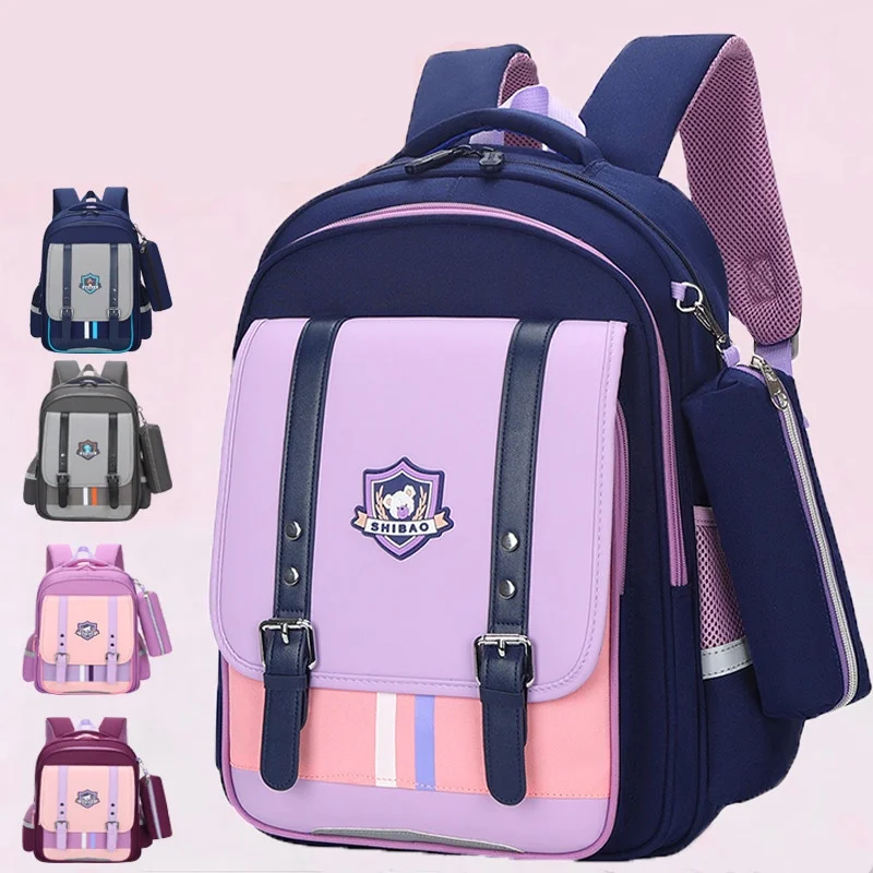 Crianças dos desenhos animados simples grande capacidade mochilas para estudantes com idade 6-12 nova primária menina menino reflexivo mochilas com caneta saco