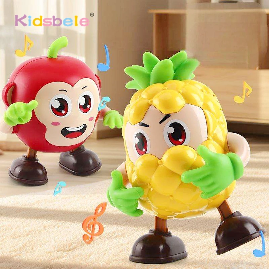Kid Educational Walking Dancing Mushroom Penguin Apple Musical Toy with Lights Baby Tummy Time Toddler Party Gift Dancing Robot