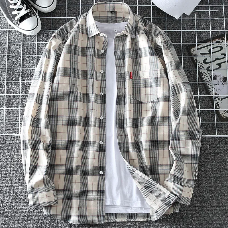 Men's Plaid Flannel Shirt Long Sleeve Button Down Casual Checkered Shirt Soft Warm Brushed Tops For Spring Autumn