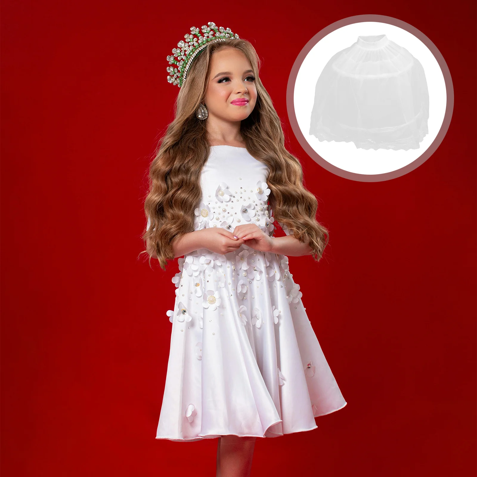 

Tutu Skirt Support Lining White Mesh Dress Brace Slip for Wedding Costume Dance Party Cosplay Ballet Jazz Children