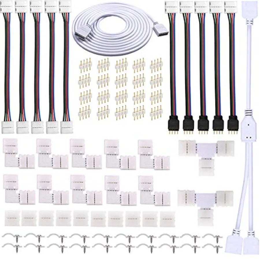 4 Pin LED Strip Connector Kit for 5050 RGB NOT RGBIC 10mm LED Light Strip, Include 8 Types of Solderless Accessories, Provide M