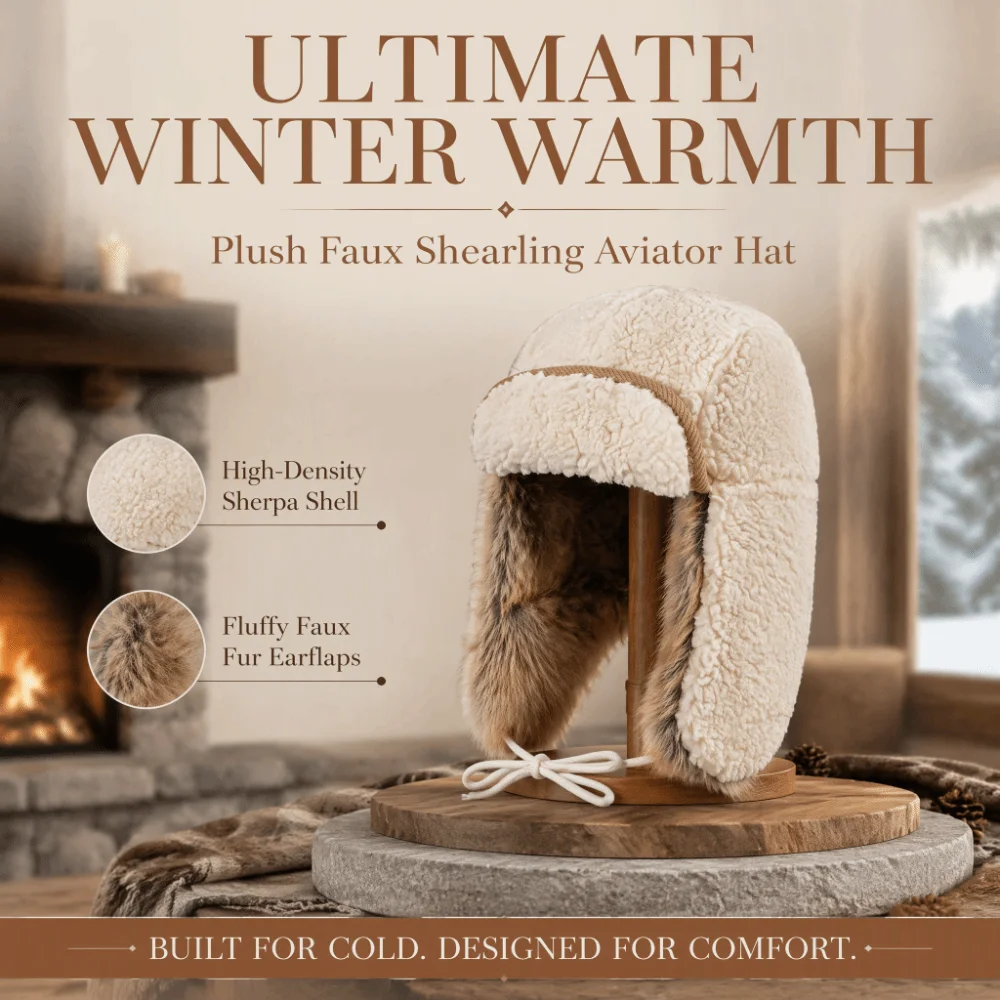 Windproof Winter Pilot Hat Beanie Ear Protection Warm Ski Hat Neck Protector Thickened Lamb Wool Earflap Cap Outdoor