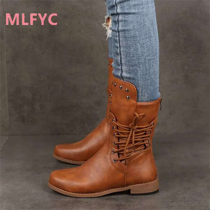 Women's Boots 2022 Autumn New Zipper Mid rise Boots ladies Versatile Square Heel Boots Round Head Fashion