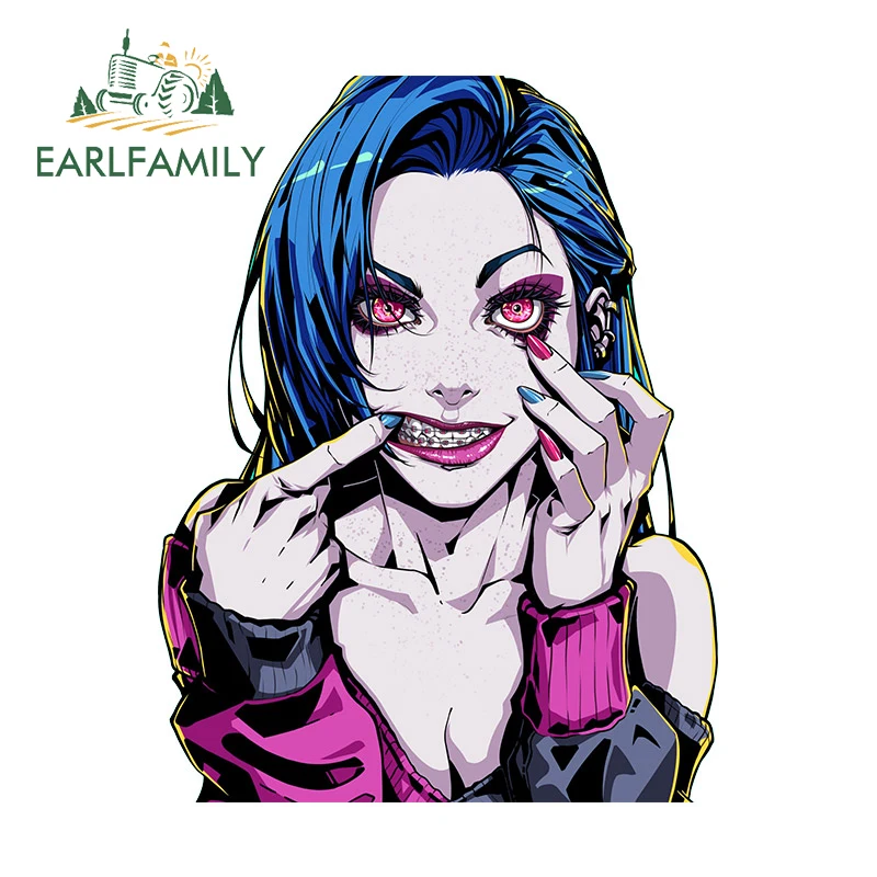 EARLFAMILY 13cm for Fanart League of Legends Jinx Car Sticker Personality Auto Anime Decal Bumper Laptop Vinyl Car Accessories