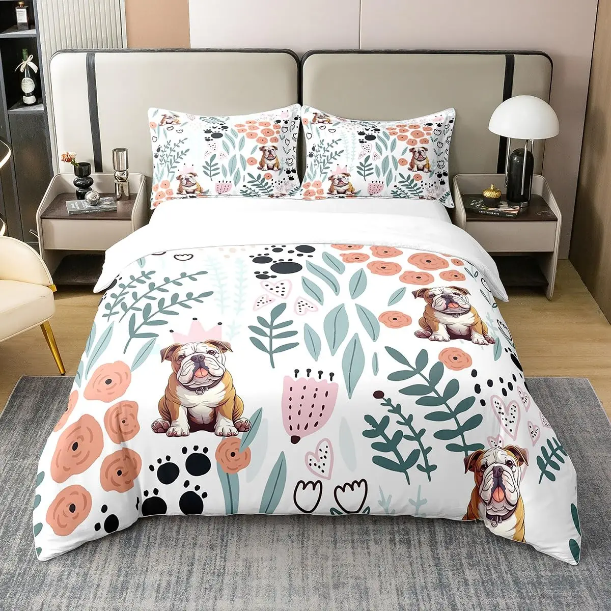 Lovely Squirrel Bedding Set Cartoon Animal Duvet Cover Bedroom Decor Quilt Cover Green Botanical Flower Leaves Comforter Cover