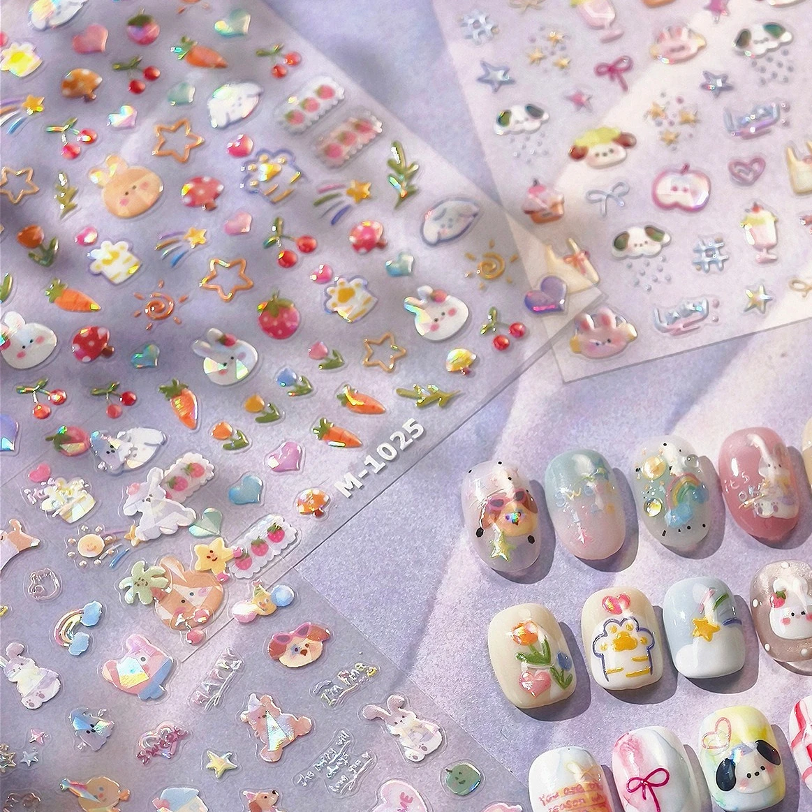 الحيوانات أرنب الكلب كعكة التفاح Bowknot ستار يمكن الكرز الفطر الجزرة الفراولة الفاكهة باو مسمار الفن ملصقات مانيكير الشارات