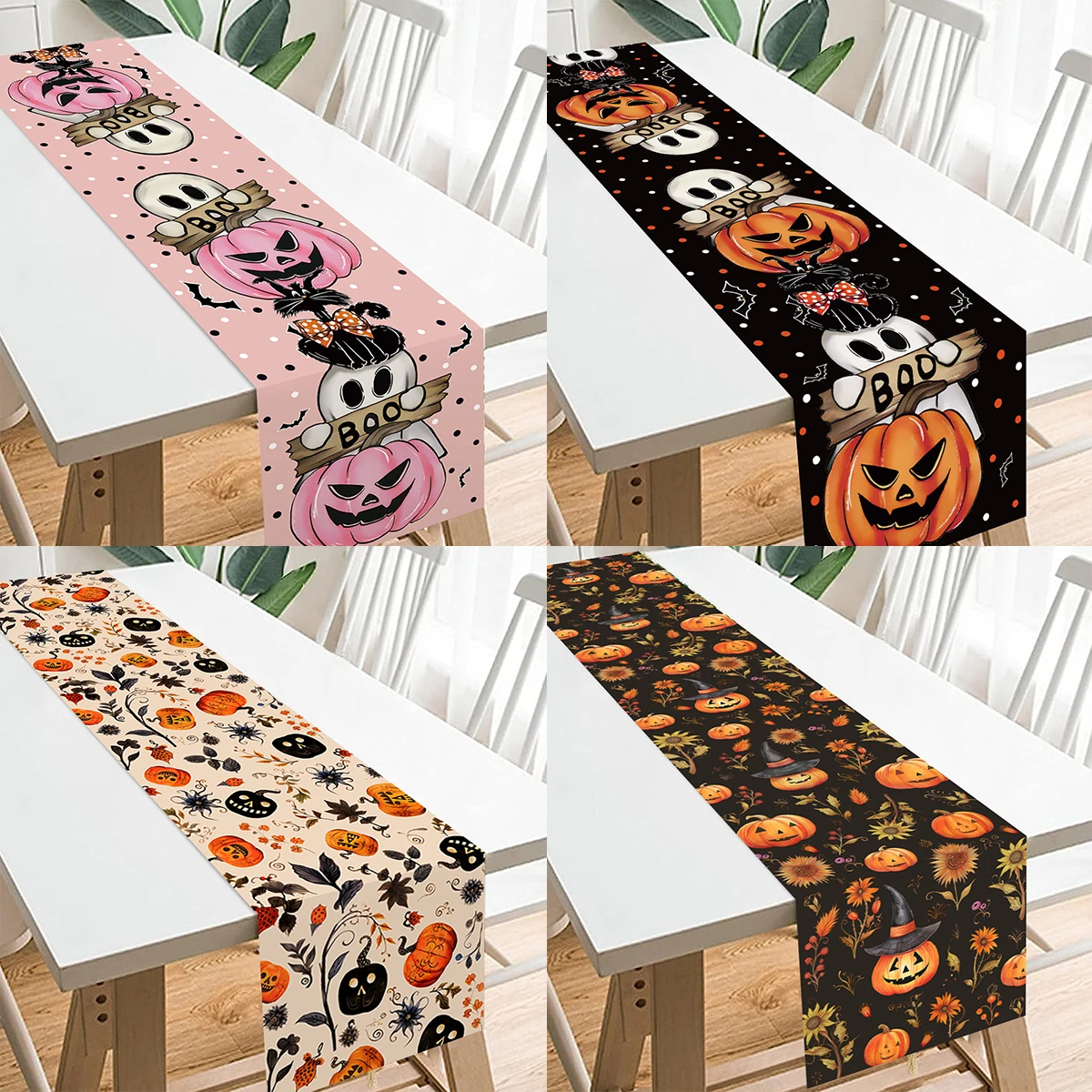 Halloween Table Runner Pumpkin Bat Happy Halloween Party Decoration Skull Table Cover Birthday Party Supplies Kids Party Decor