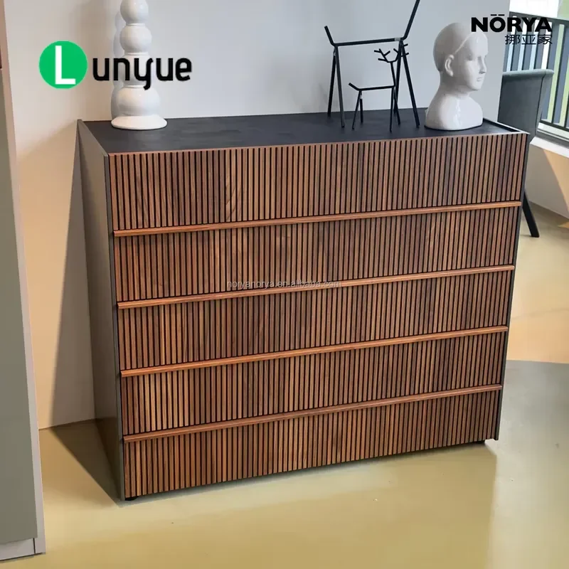 Luxury Simple Walnut Locker Large Multifunctional Storage Cabinet with HPL Countertop Wooden Furniture for Living Room