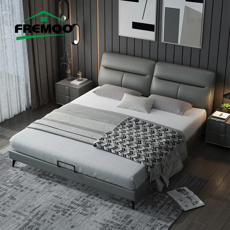 

Italian Leather Double Bed Master Bedroom High-end Bed Home Furniture Bedroom Bed King /Queen Size Bed