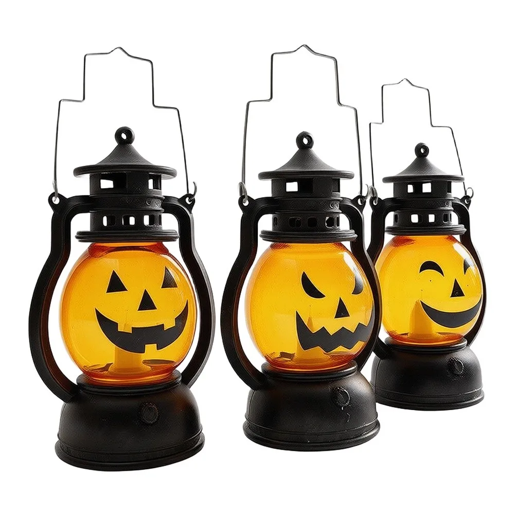 3 Piece LED Pumpkin Lantern Yellow Plastic Weather Resistant Light For Indoor Outdoor Halloween Party Garden Decorations