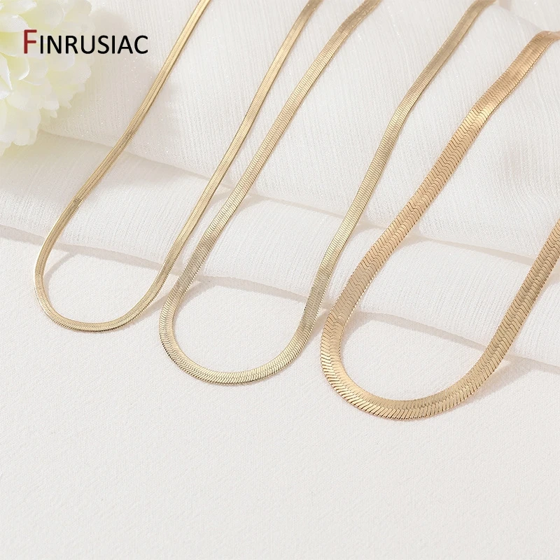 New Fashion Luxury 3mm/4mm/5.5mm Gold Plated Blade Necklace Snake Bone Chain Clavicle Chain Women Choker Necklace Jewelry