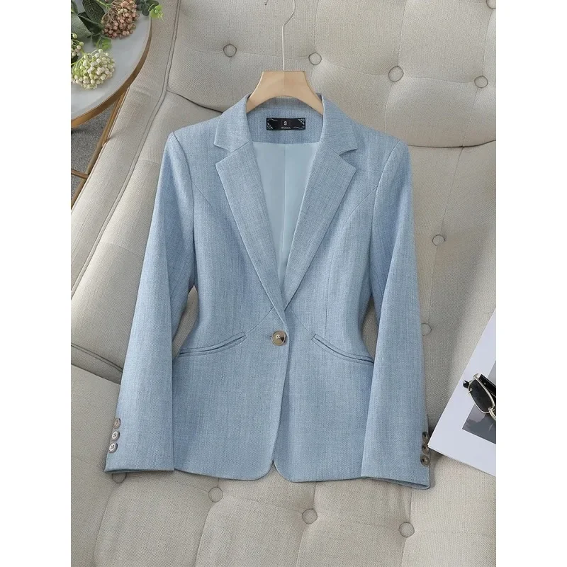 Blazer formel à manches longues pour femmes, veste à bouton unique, vêtements de travail d'affaires, gris ingent, bleu, mode féminine, automne, hiver